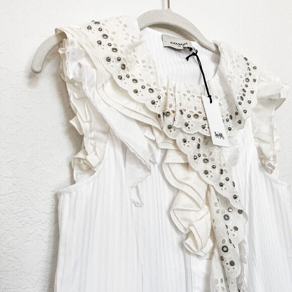 NWT Coach 1941 Ruffle Prairie Mini Dress Size 0 White - Picture 3 of 10